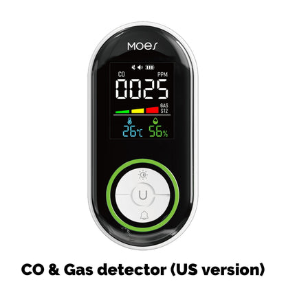 2nd Gen 4-in-1 Plug-in CO & Natural Gas Detector with LCD Display, Temp Humidity Monitor, Battery Backup