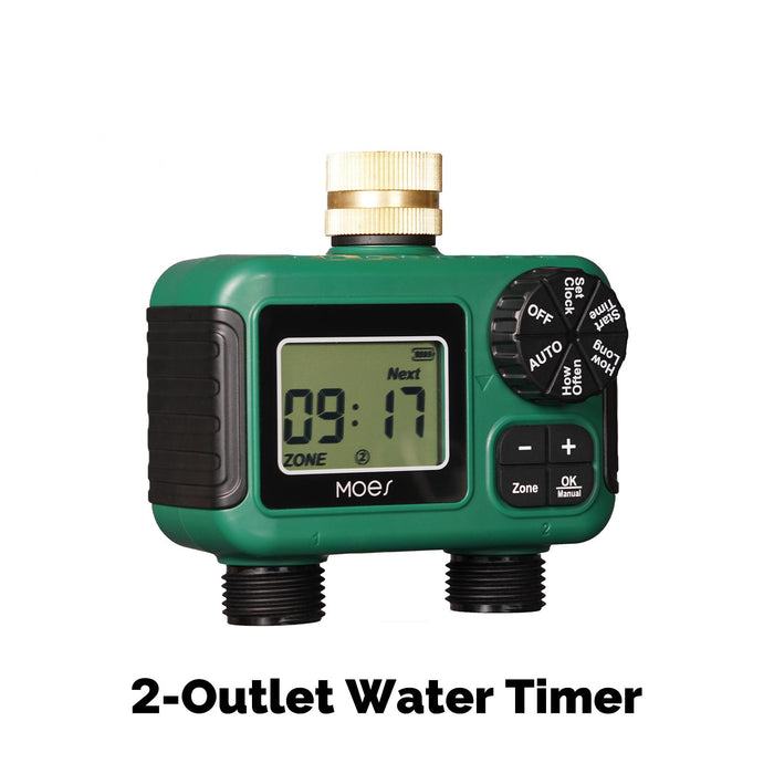 Wassertimer für Gartenschlauch Tropfbewässerung 2-Outlet Messingeinlass IPX5 wasserdicht US-Version