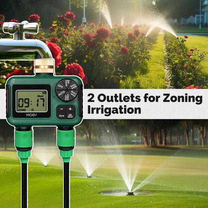 Water Timer For Garden Hose Drip Irrigation 2-Outlet Brass Inlet IPX5 Waterproof US Version