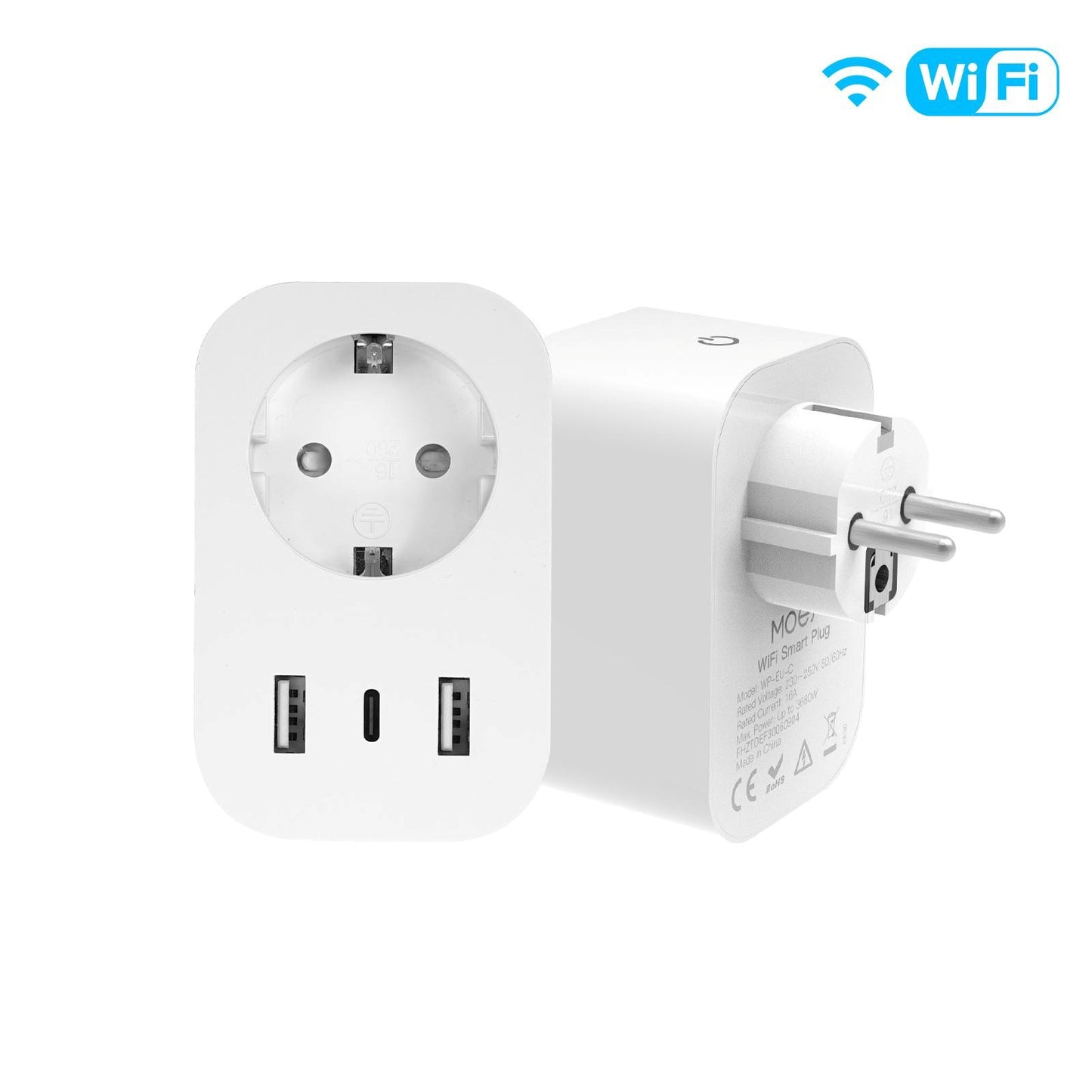 WiFi Smart Plug 16A EU Socket Outlet 2USB 1Type-C Fast Charging Power Electricity Monitor