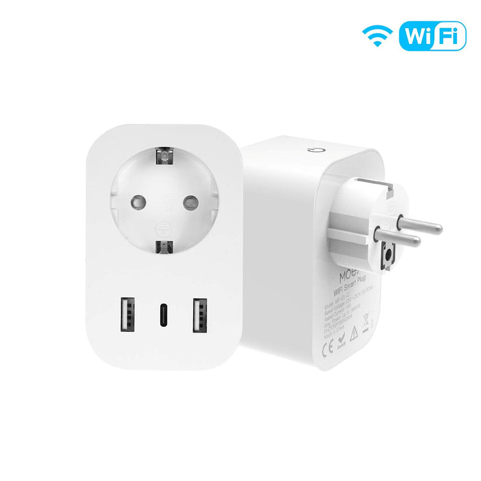 WiFi Smart Plug 16A EU Socket Outlet 2USB 1Type-C Fast Charging Power Electricity Monitor