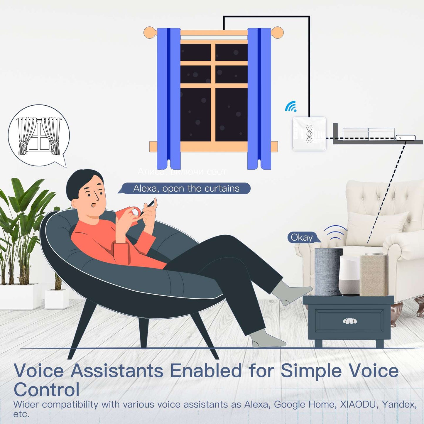 MOES WiFi Curtain Switch Smart 2.5D Arc Glass Touch Panel for Roller Blinds Shutters