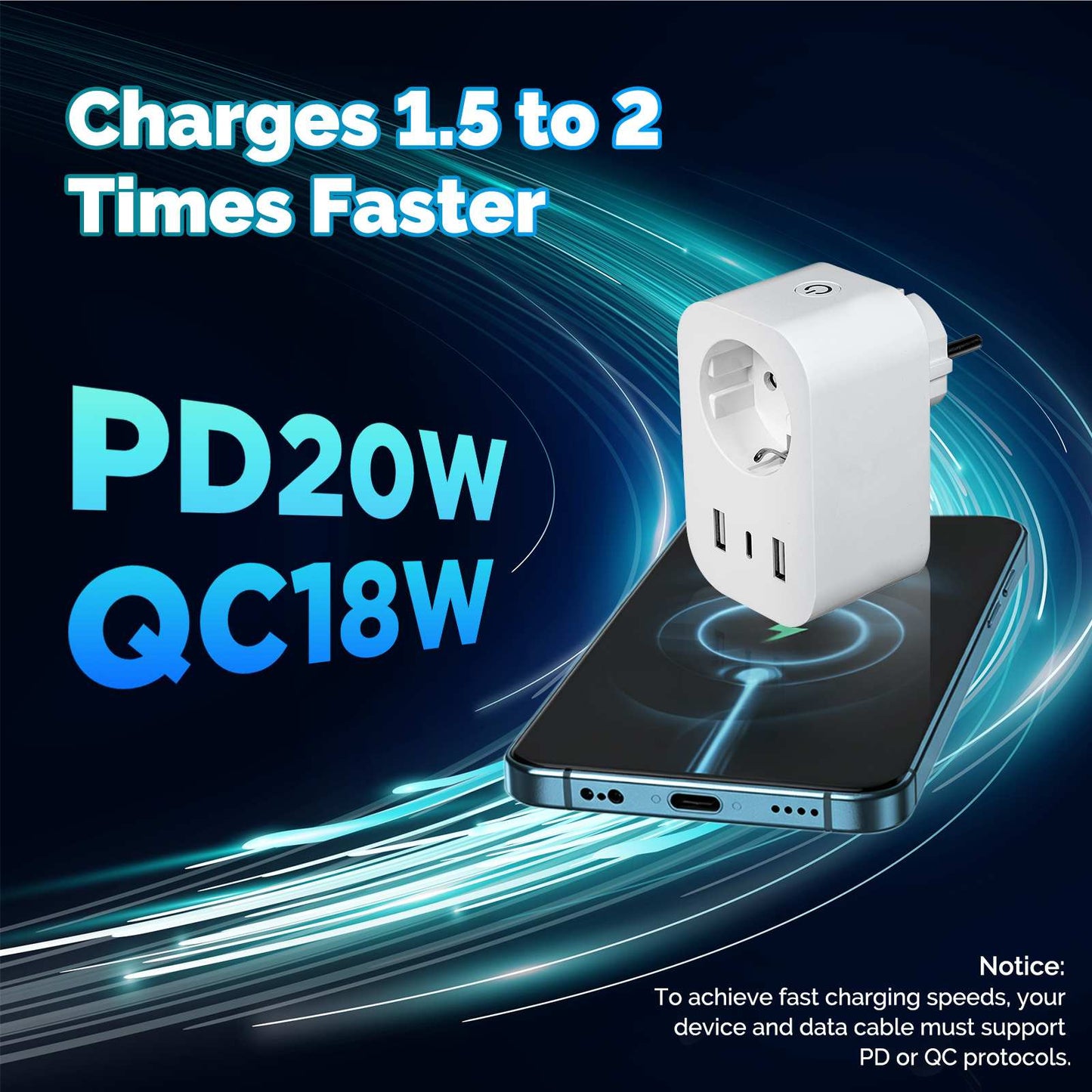WiFi Smart Plug 16A EU Socket Outlet 2USB 1Type-C Fast Charging Power Electricity Monitor