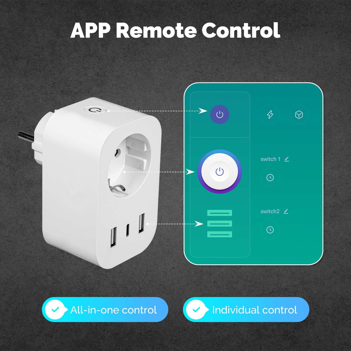 WiFi Smart Plug 16A EU Socket Outlet 2USB 1Type-C Fast Charging Power Electricity Monitor