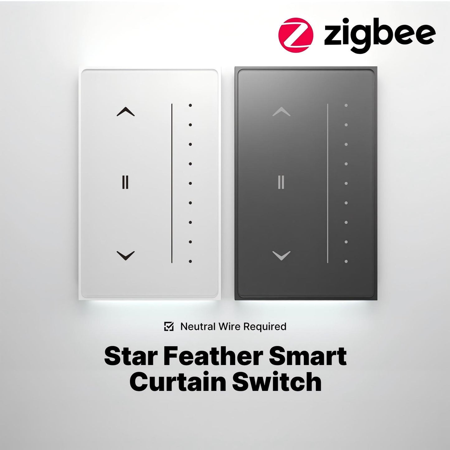 Zigbee Smart Curtain Switch Star Feather Series Anti-Glare Touch Panel Flowing Backlight US Version
