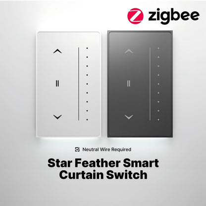 Zigbee Smart Curtain Switch Star Feather Series Anti-Glare Touch Panel Flowing Backlight US Version