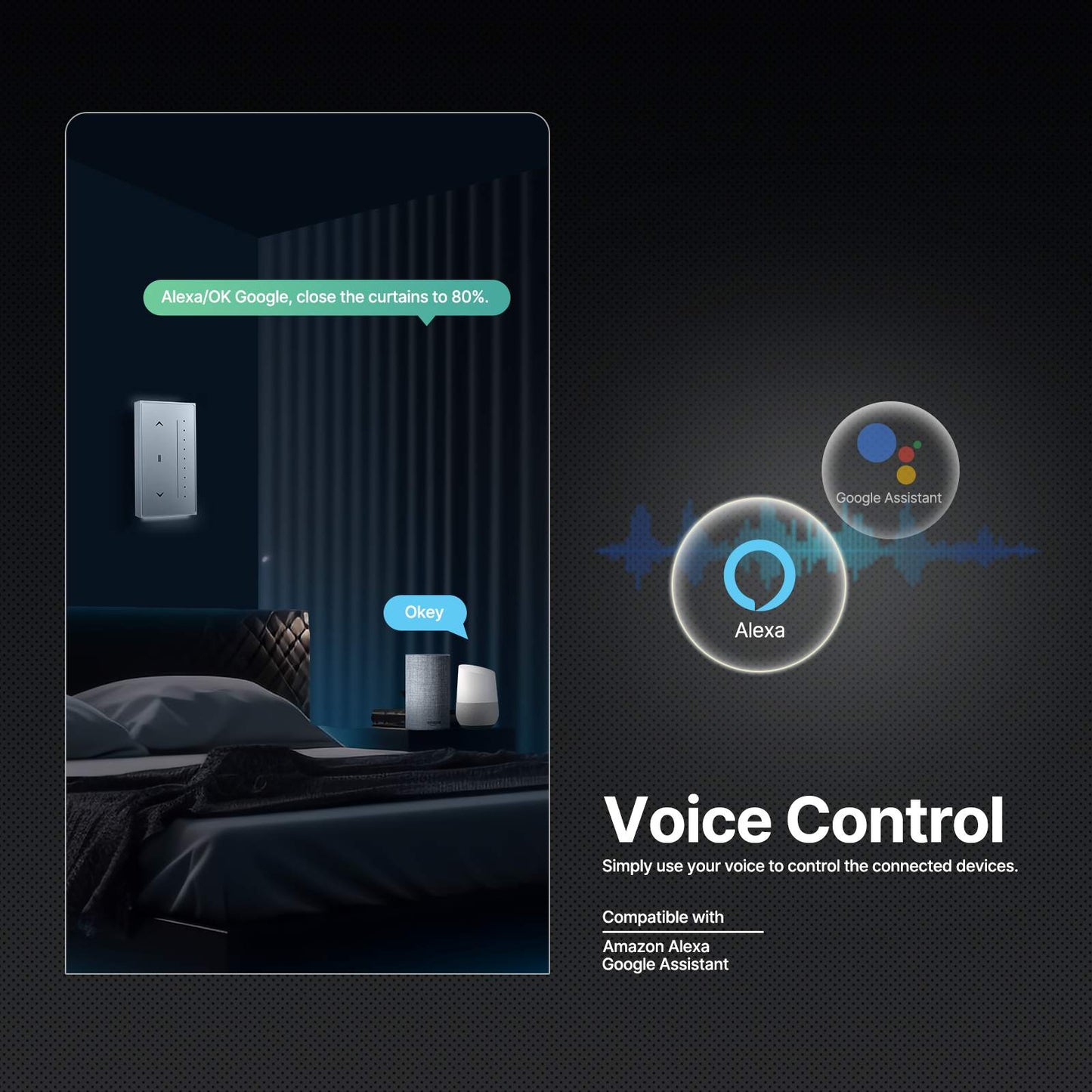 Zigbee Smart Curtain Switch Star Feather Series Anti-Glare Touch Panel Flowing Backlight US Version