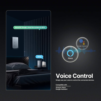 Zigbee Smart Curtain Switch Star Feather Series Anti-Glare Touch Panel Flowing Backlight US Version