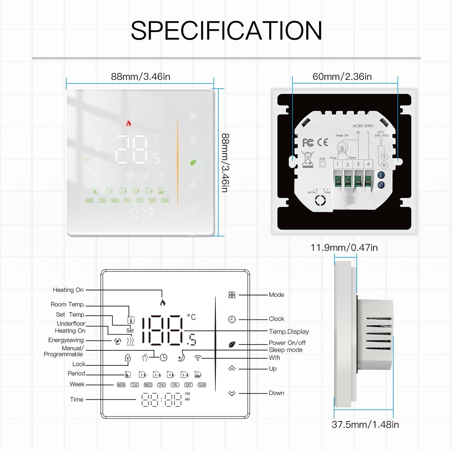 Termostato inteligente Zigbee calentador de gas/agua, termostato de ambiente programable Digital