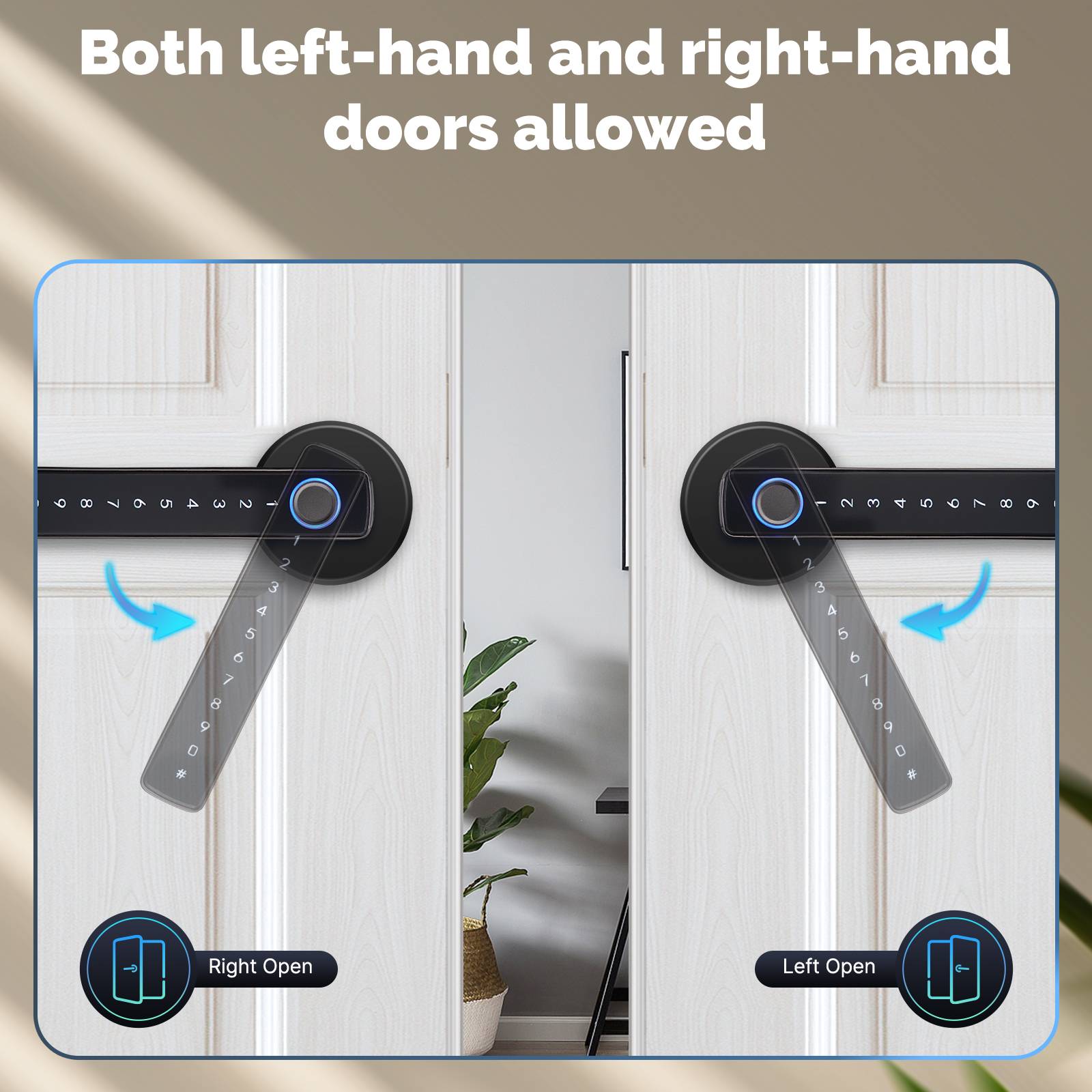 Bluetooth Smart Door Lock with Passcode keypad, Biometric Entry Doorknob with Handle - MOES