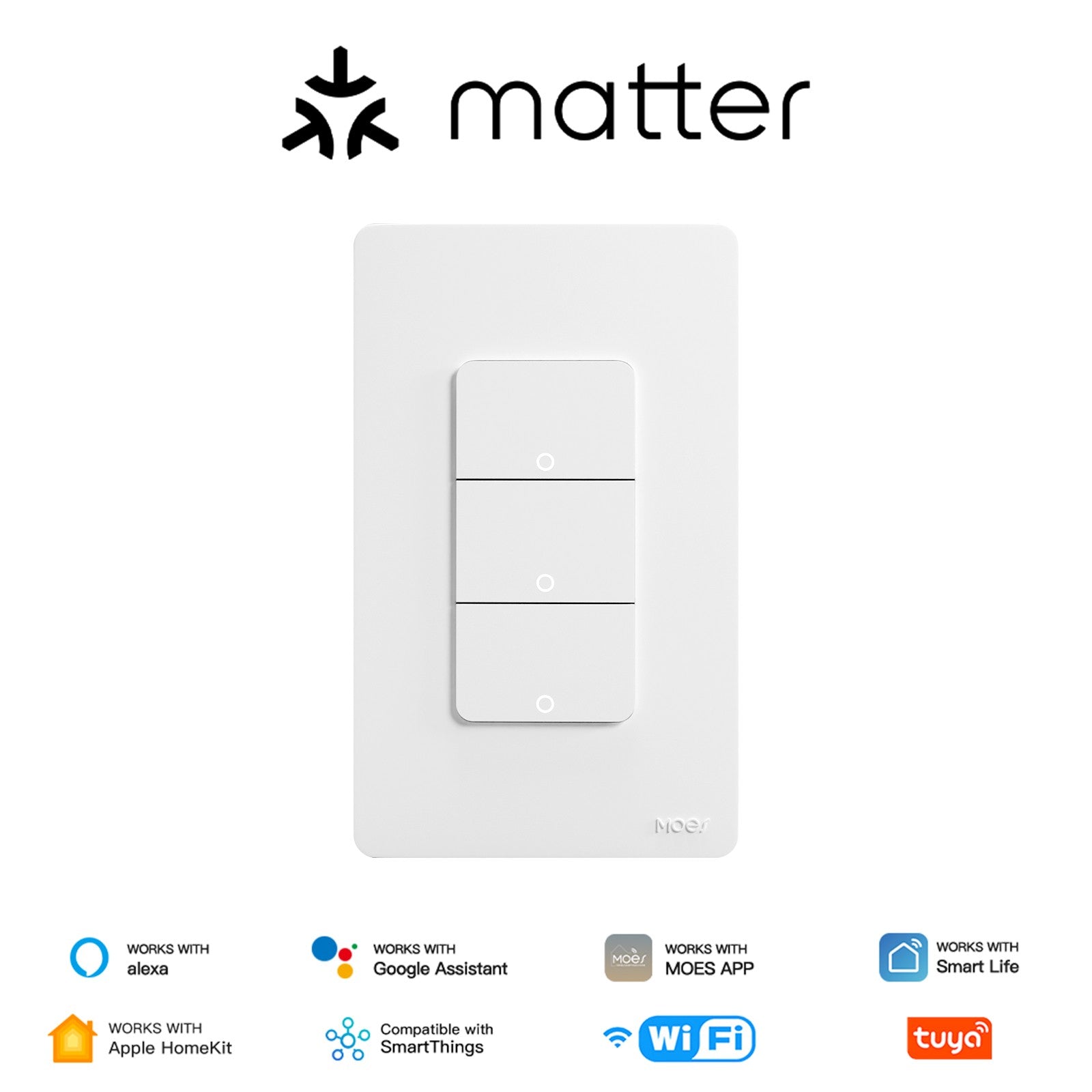 Matter WiFi Smart Light Button Switch App Control Neutral Wire Required US Standard - MOES