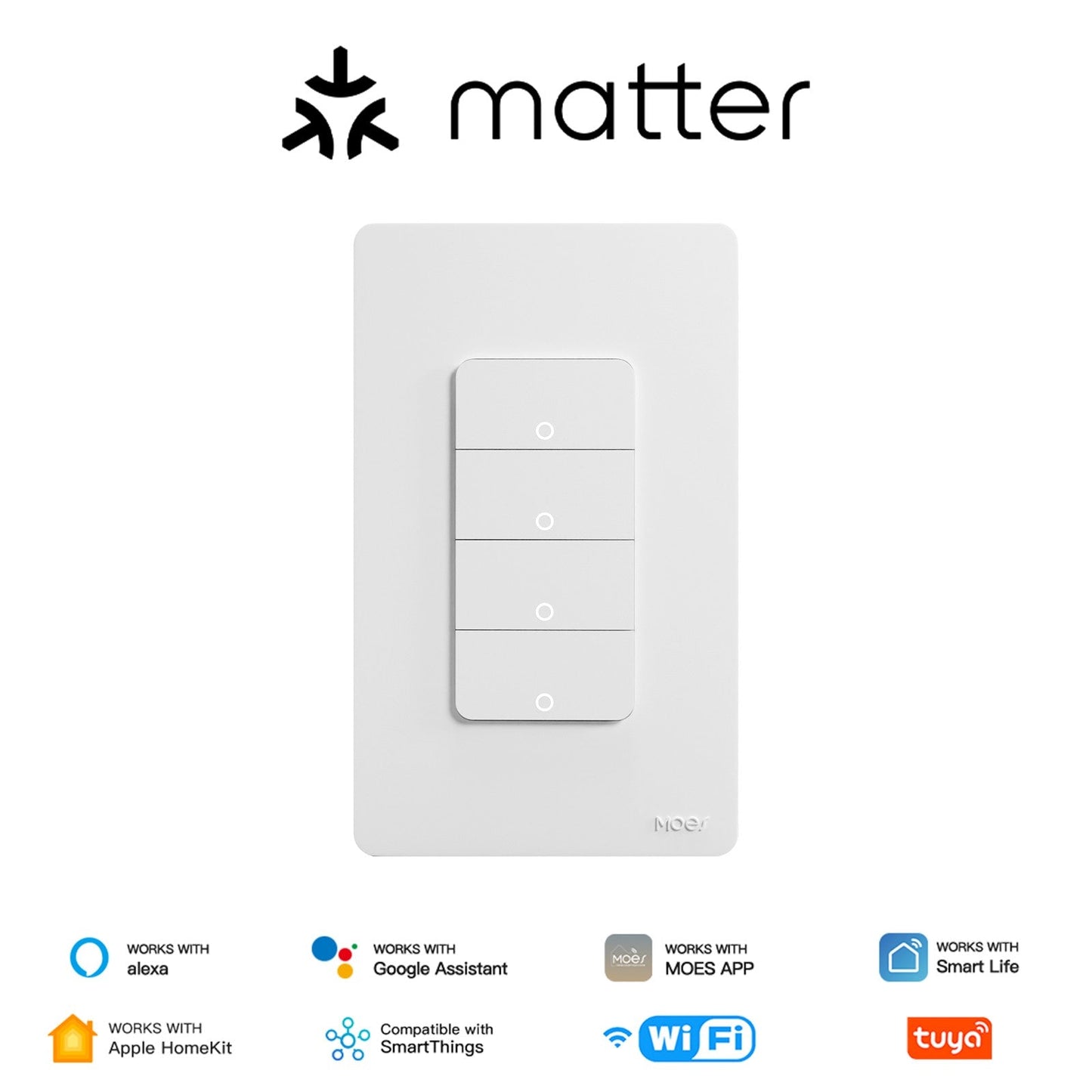 Matter WiFi Smart Light Button Switch App Control Neutral Wire Required US Standard - MOES