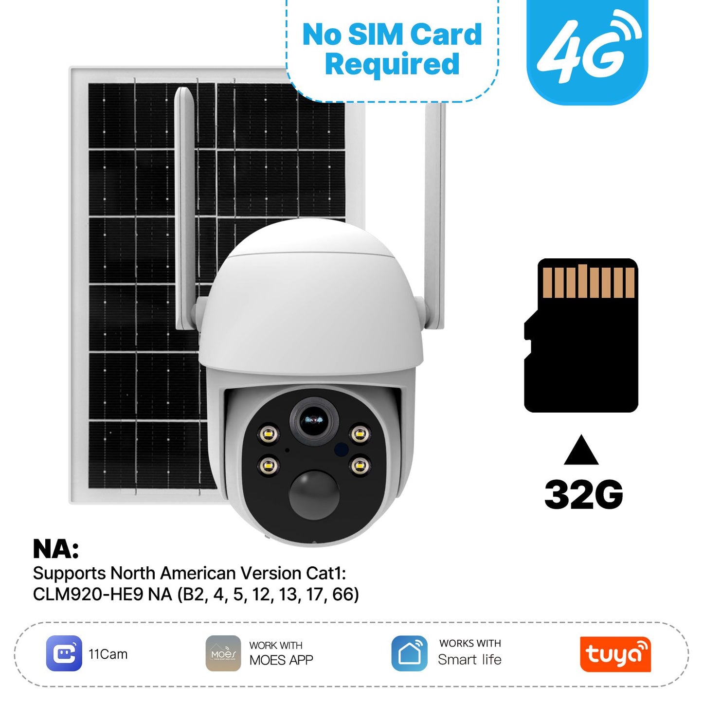 MOES 4G Solar Outdoor Security Camera,7800mAh+7W Solar Panel,IP65 Waterproof,360°PTZ,No SIM Required(NA Version)
