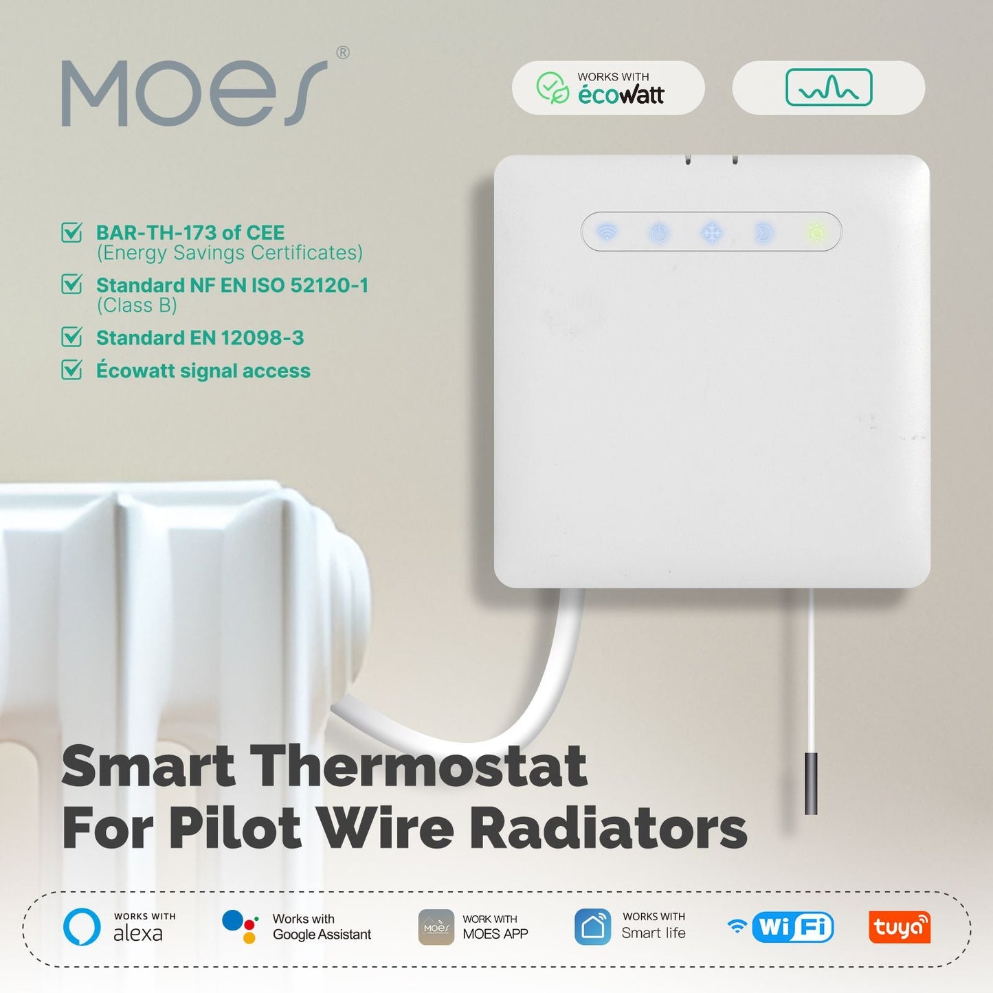 Smart Thermostat For Pilot Wire Heating Radiator Support Ecowatt Electricity Monitoring - MOES