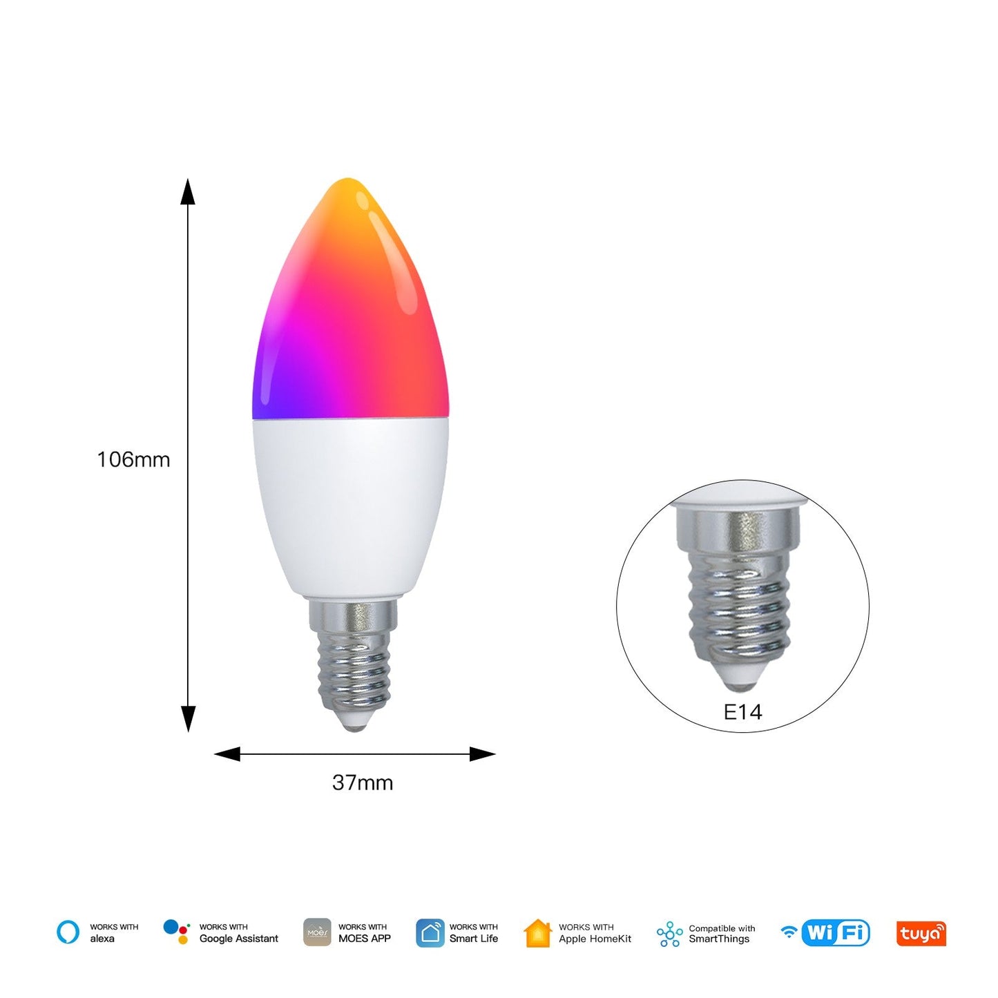 Tuya Matter WiFi Smart LED E14 Dimmable Light Bulbs 2700 - 6500K+RGB - MOES