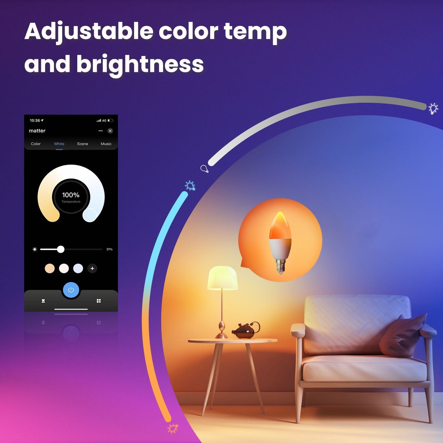 Tuya Matter WiFi Smart LED E14 Dimmable Light Bulbs 2700 - 6500K+RGB - MOES