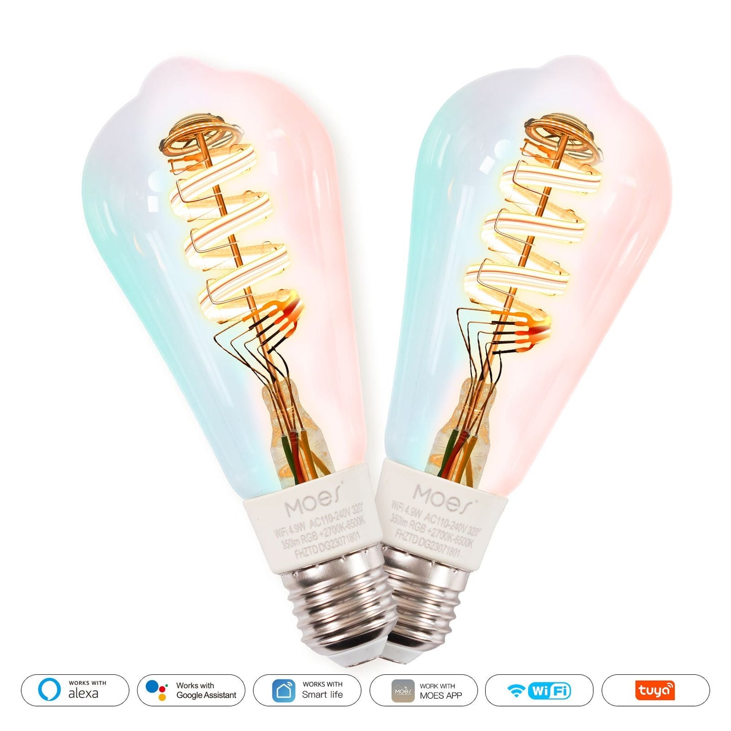 WiFi E27 Smart Edison LED Light Bulbs 16 Million RGB Color Changing 2700K - 6500K Dimmable - MOES