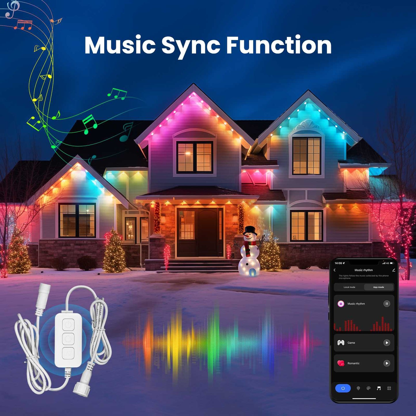 WiFi Smart Eaves String LED Lights Outdoor IP67 Waterproof 1600 Million RGB Color - MOES