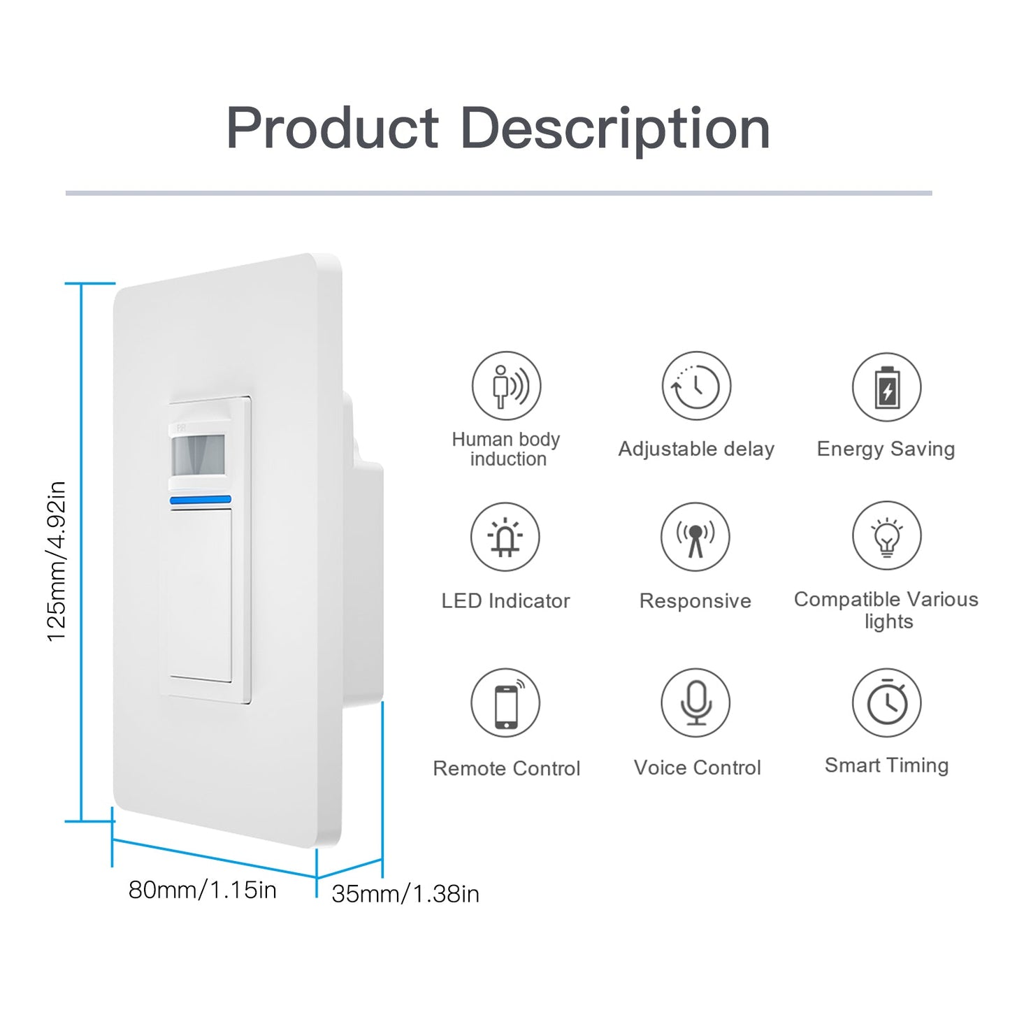 WiFi Smart Light PIR Motion Sensor Light Switch Single Pole Neutral Wire Required 110 - 125V - MOES