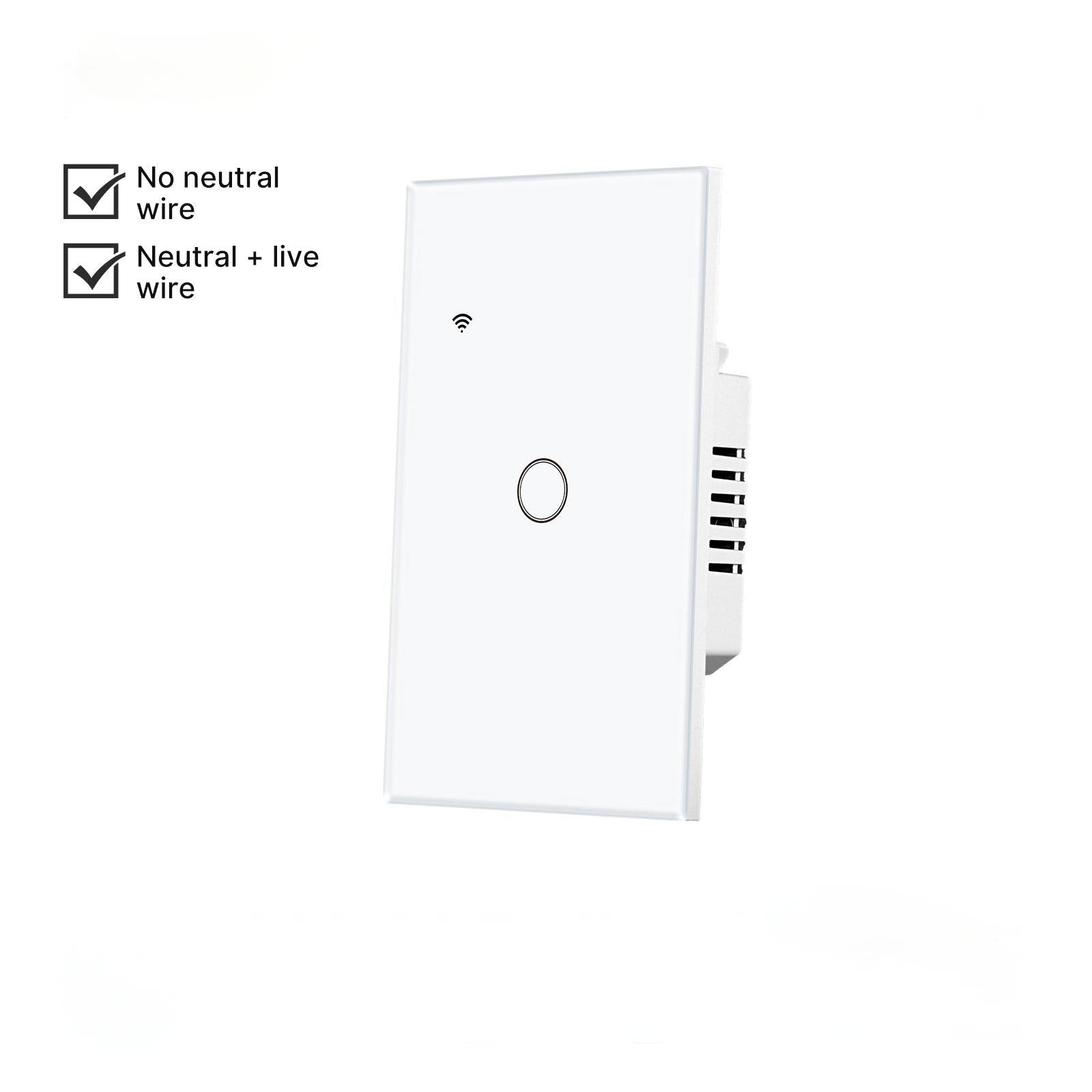 WiFi Smart Light Switch Wall Touch Glass Switch No Neutral Wire Required US Standard - MOES