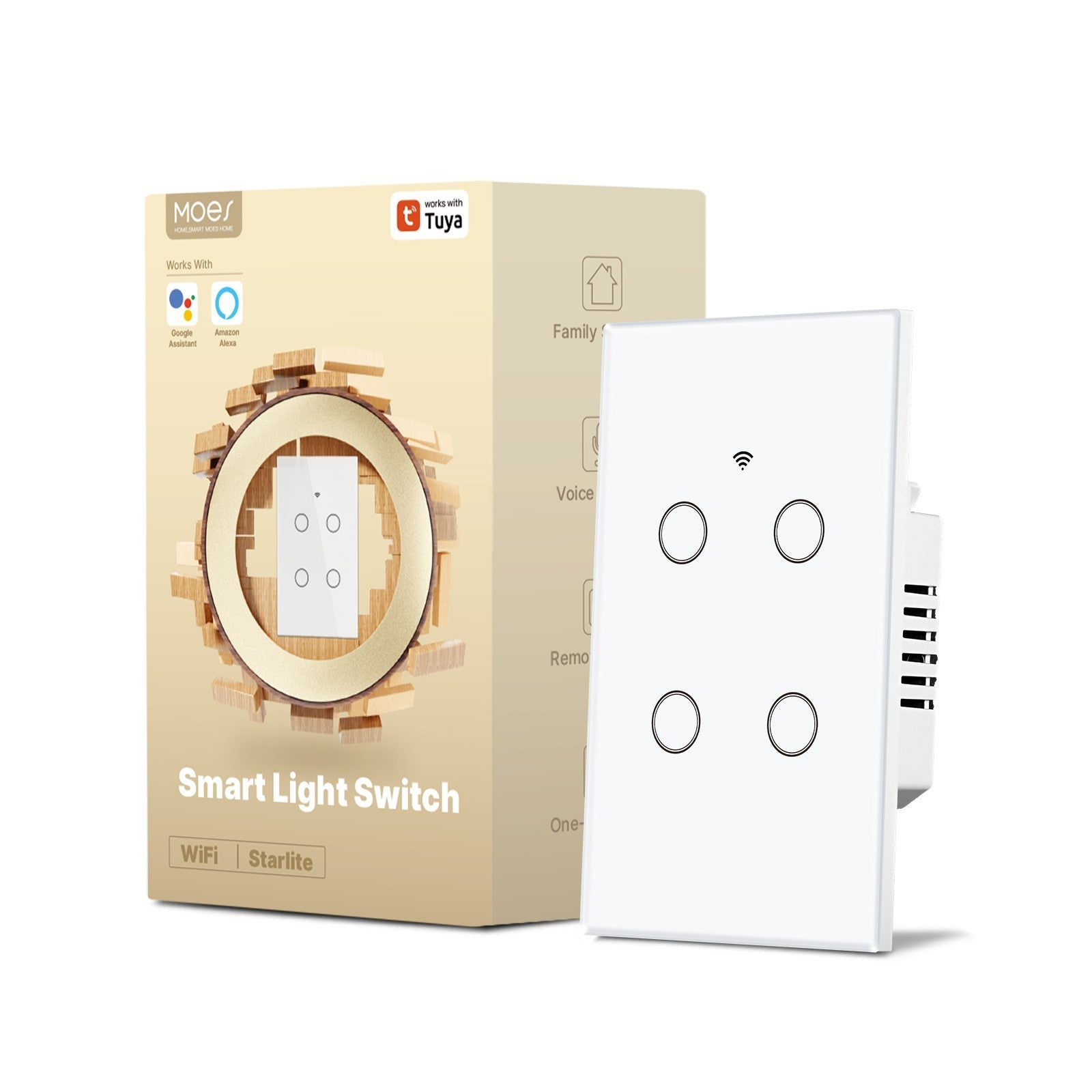 WiFi Smart Light Switch Wall Touch Glass Switch No Neutral Wire Required US Standard - MOES