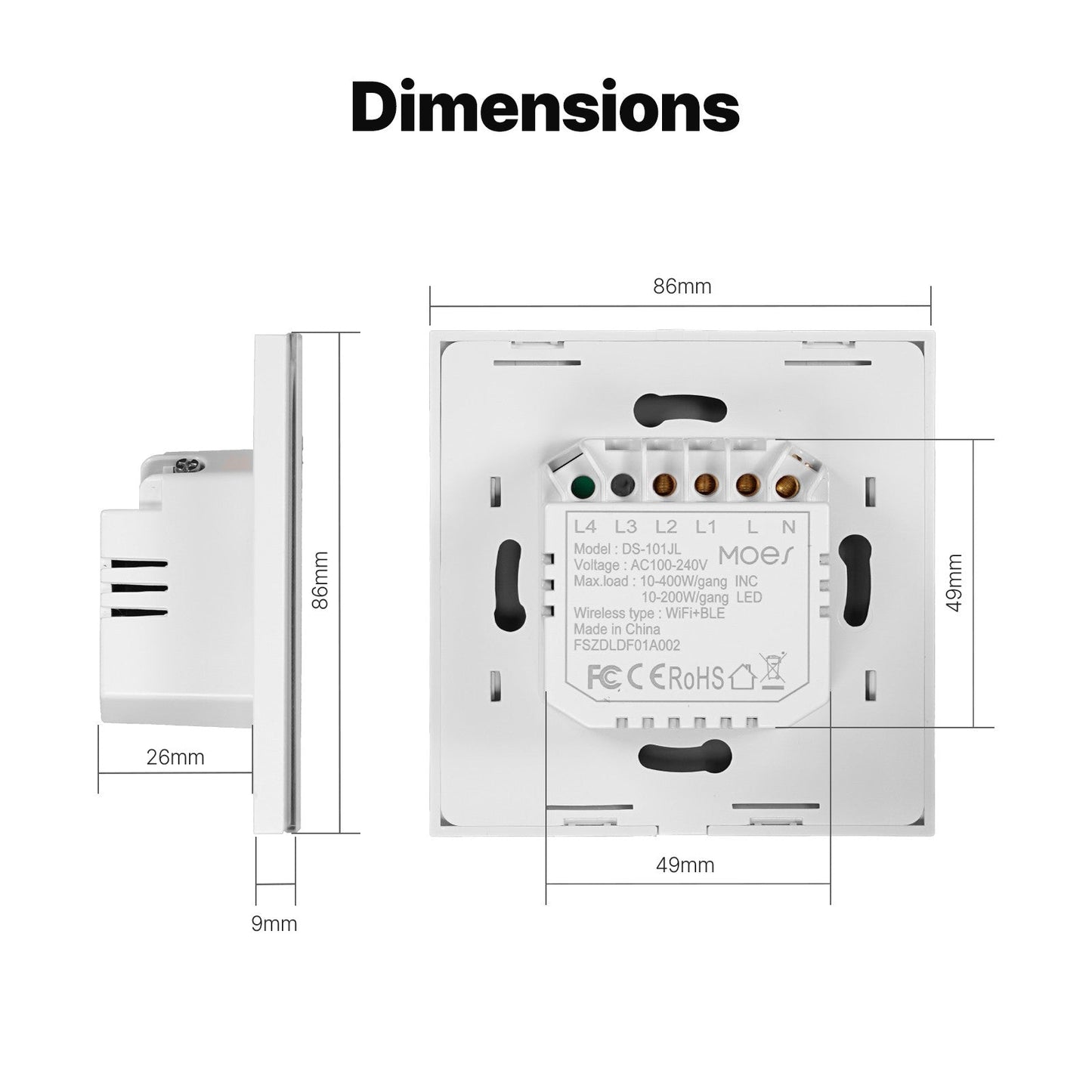 WiFi Smart Light Wall Touch Switch No Neutral Wire Required EU Standard - MOES