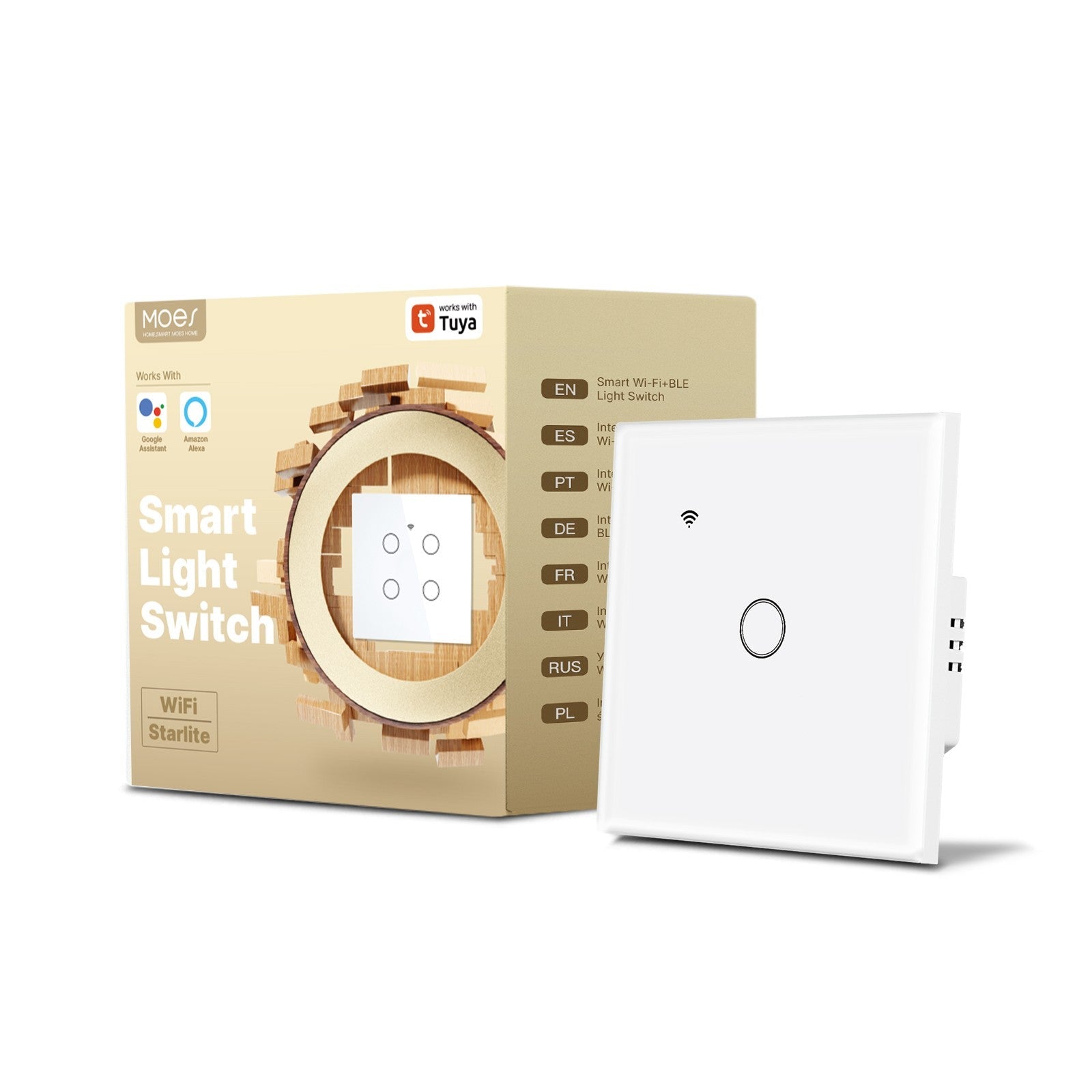 WiFi Smart Light Wall Touch Switch No Neutral Wire Required EU Standard - MOES