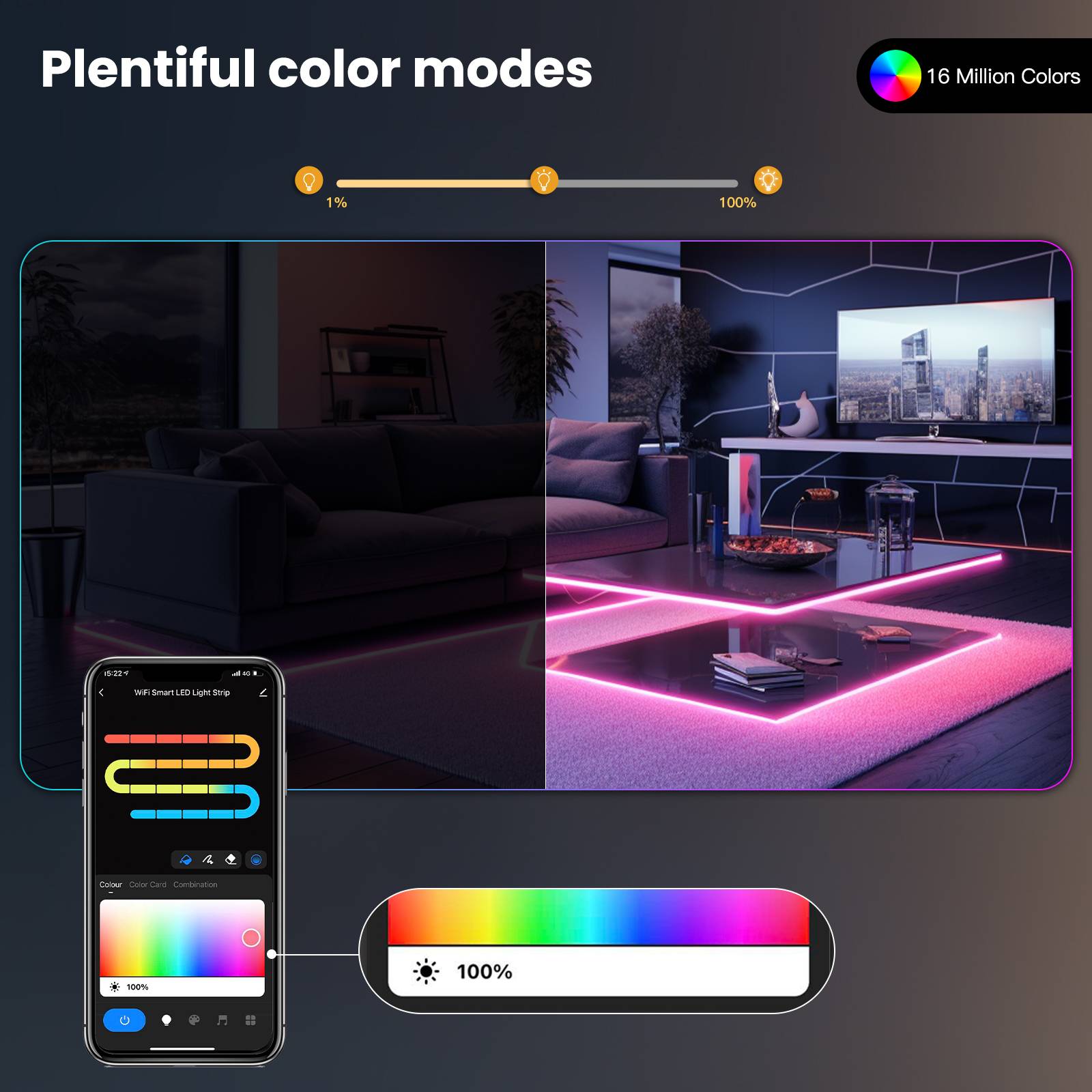 WIFI+BLE Neon Music LED Smart Light with Remote Control 16 Million Col ...