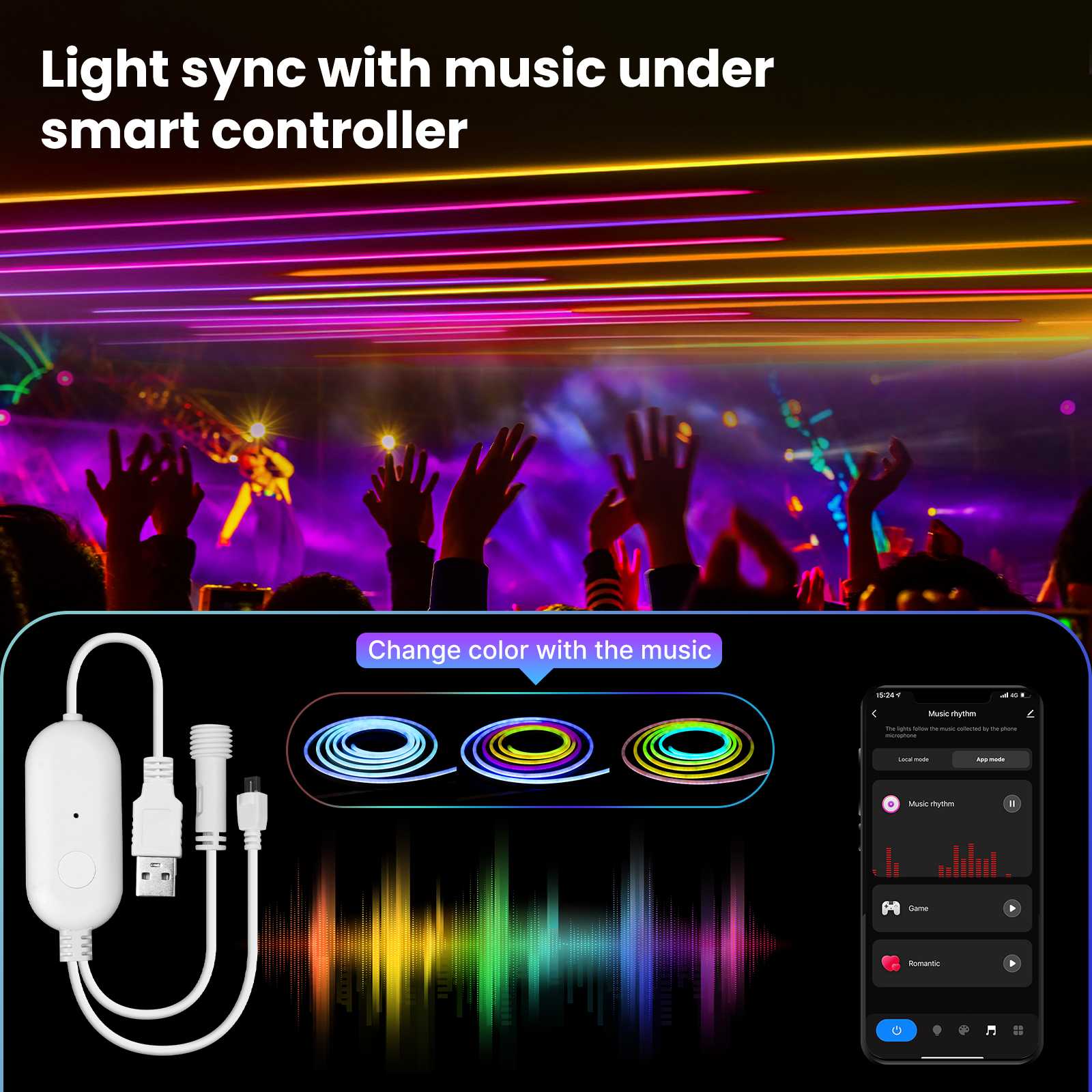 WIFI+Bluetooth Neon Music LED Smart Light with Remote Control 16 Million Colors - MOES