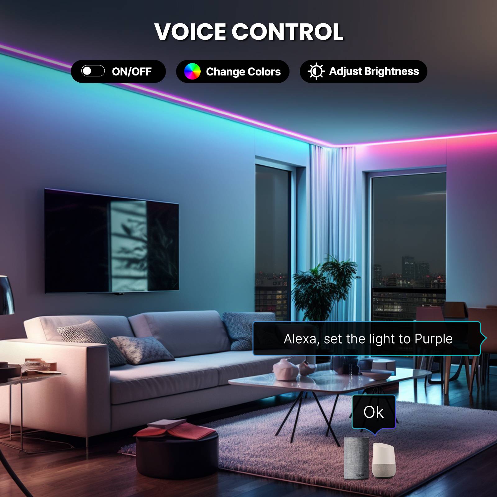 WIFI+BLE Neon Music LED Smart Light with Remote Control 16 Million Col ...