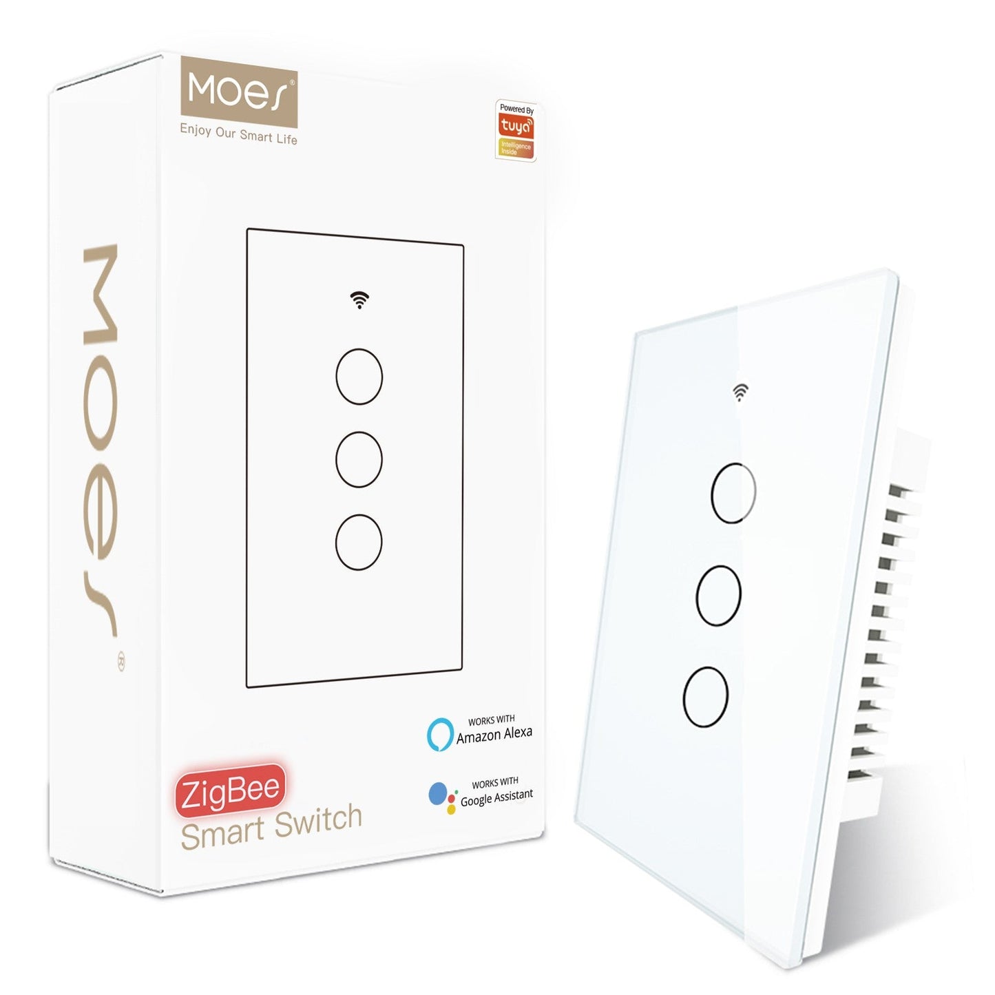 ZigBee Smart Light Switch Touch Glass Panel Neutral Wire Required US Standard - MOES