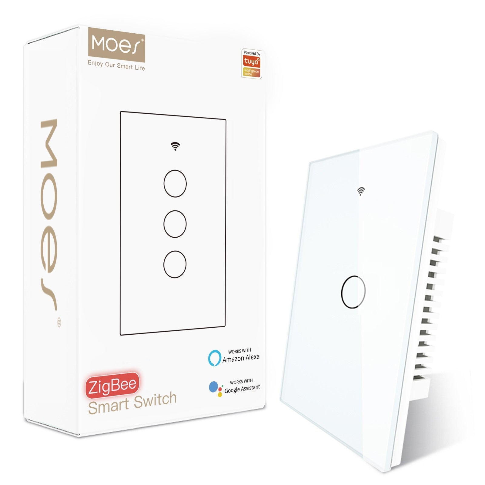 ZigBee Smart Light Switch Touch Glass Panel Neutral Wire Required US Standard - MOES