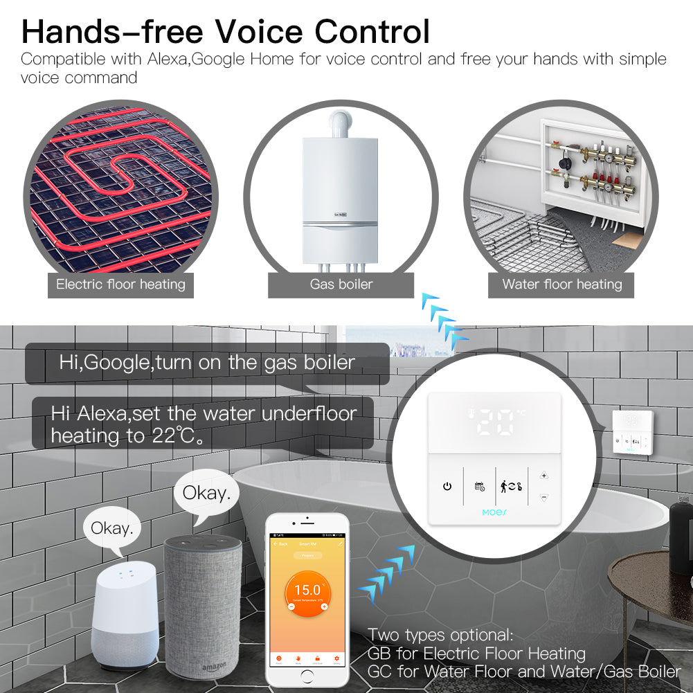 WiFi Smart Programmable Thermostat Gas Boiler Water Electric Underfloor Heating Touch Screen Temperature Controller Logo Color Adjustable - Moes
