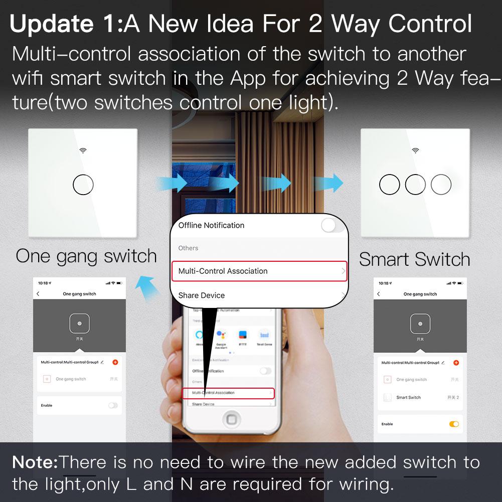 2020 NEW WiFi RF433 Smart Touch Switch 2/3 Way Smart Life/Tuya App Control,Alexa Google Home Voice Control 1 Gang EU - Moes