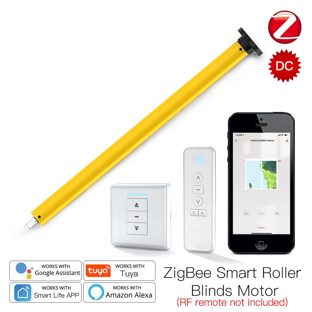 Automatic 25mm Smart ZigBee Tubular Roller Blinds Motor DC Lithium Battery Powered Energy Saving Built-in Receiver RF433 Remote Control for 38mm Tube Smart LifeTuya App Alexa Voice Control - Moes