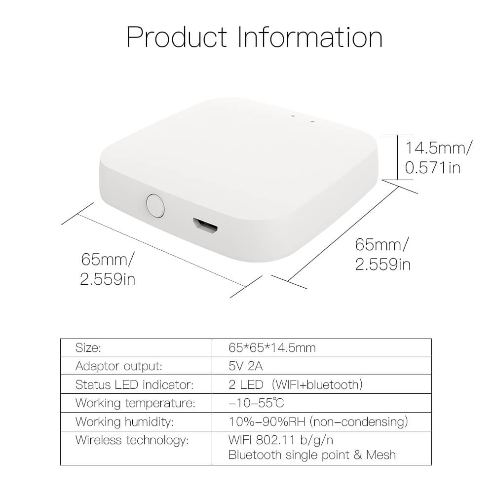 Bluetooth Gateway Smart WiFi Hub Smart Home Bluetooth MESH (SIG) Gateway product infor mation | moes