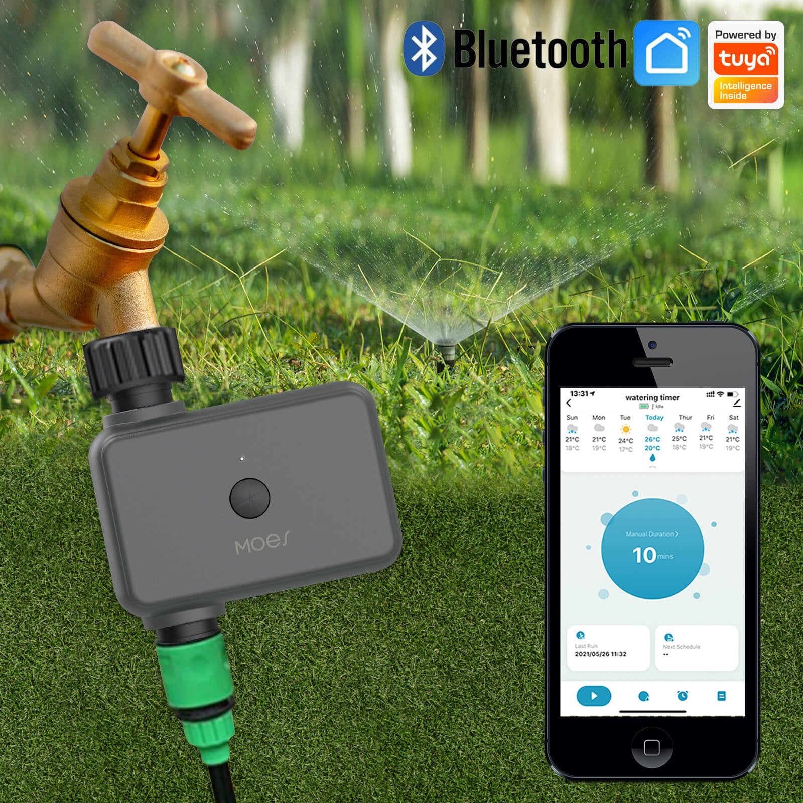 Smart Double-Outlet Garden Watering Timer, WiFi/Bluetooth Drip