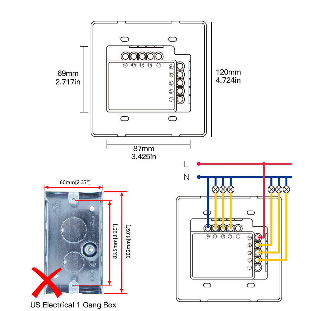 WiFi RF433 Smart 6 Gang Wall Touch Light Switch 2/3 Way Multi-Control Neutral Wire Required