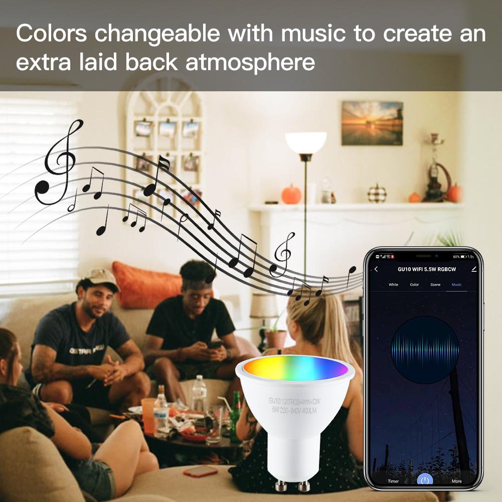 GU10 WiFi Smart LED Bulbs RGBW C+W White 5W Dimmable Lamps 220-240V - Moes