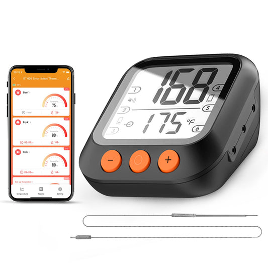 Meat Thermometer, Bluetooth BBQ Thermometer with 4 Color Food-grade Probes for Grilling, Oven, Baking and Cooking, Food Thermometer with Backlight, Timer and 262ft（80m） Tuya Smart APP Alert - MOES