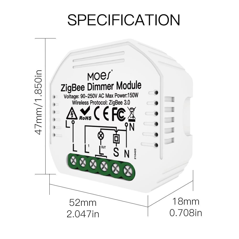MOES ZigBee Smart Dimmer Switch Relay, 2 way Gang Interruptor