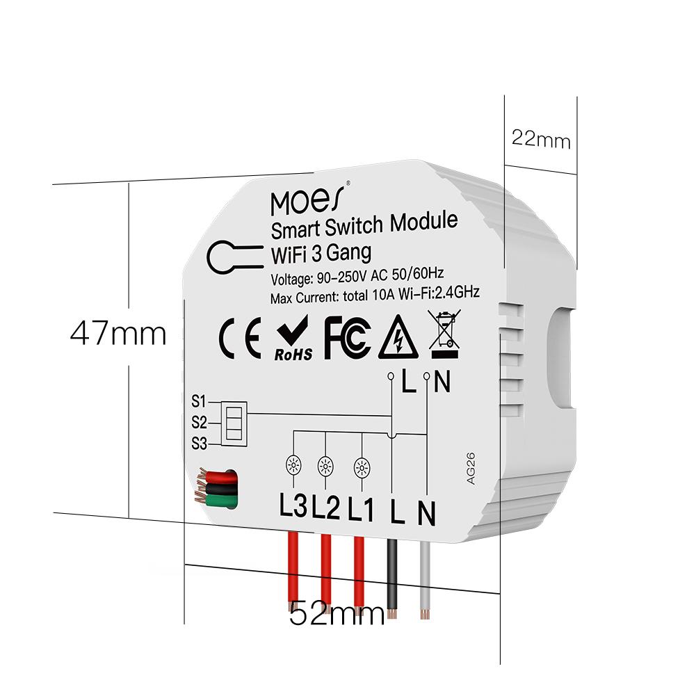 Mini DIY WiFi Smart Light Switch 3 Gang 1/2 Way Module - Moes
