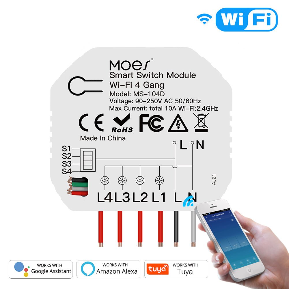 Mini DIY WiFi Smart Light Switch 3/4 Gang 1/2 Way Module - Moes