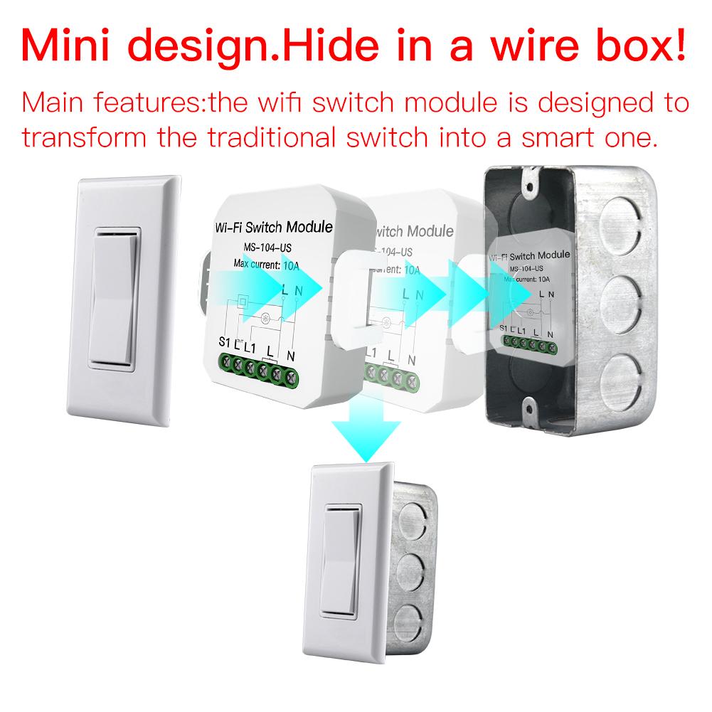 Mini DIY WiFi Smart Light Switch Single Pole/3 Way 1 Gang Module US Version - Moes