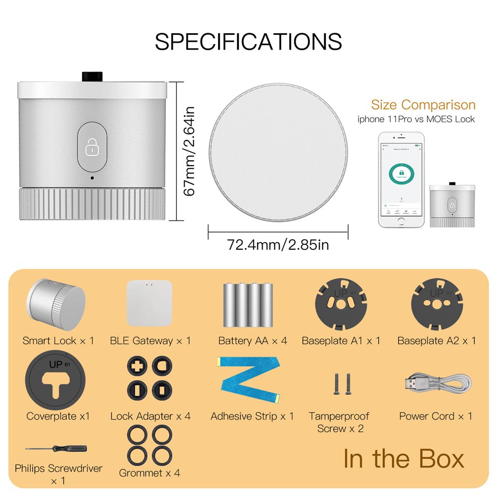 MOES Bluetooth Smart Door Lock Bank-grade AES128 Bit and TLS Encryption Bluetooth Sensor APP Remote Unlocking Scene Linkage - MOES