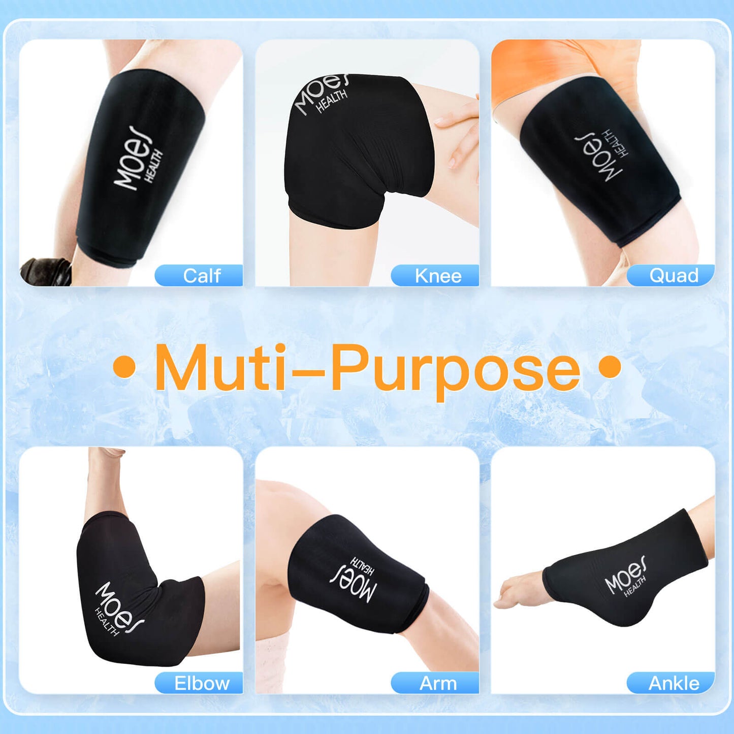 MOES Elbow & Knee Ice Pack, Reusable Gel Cold Sleeve for Knee, Elbow, Ankle, Calf - Flexible Cold Wrap for Pain Relief S-XL - MOES