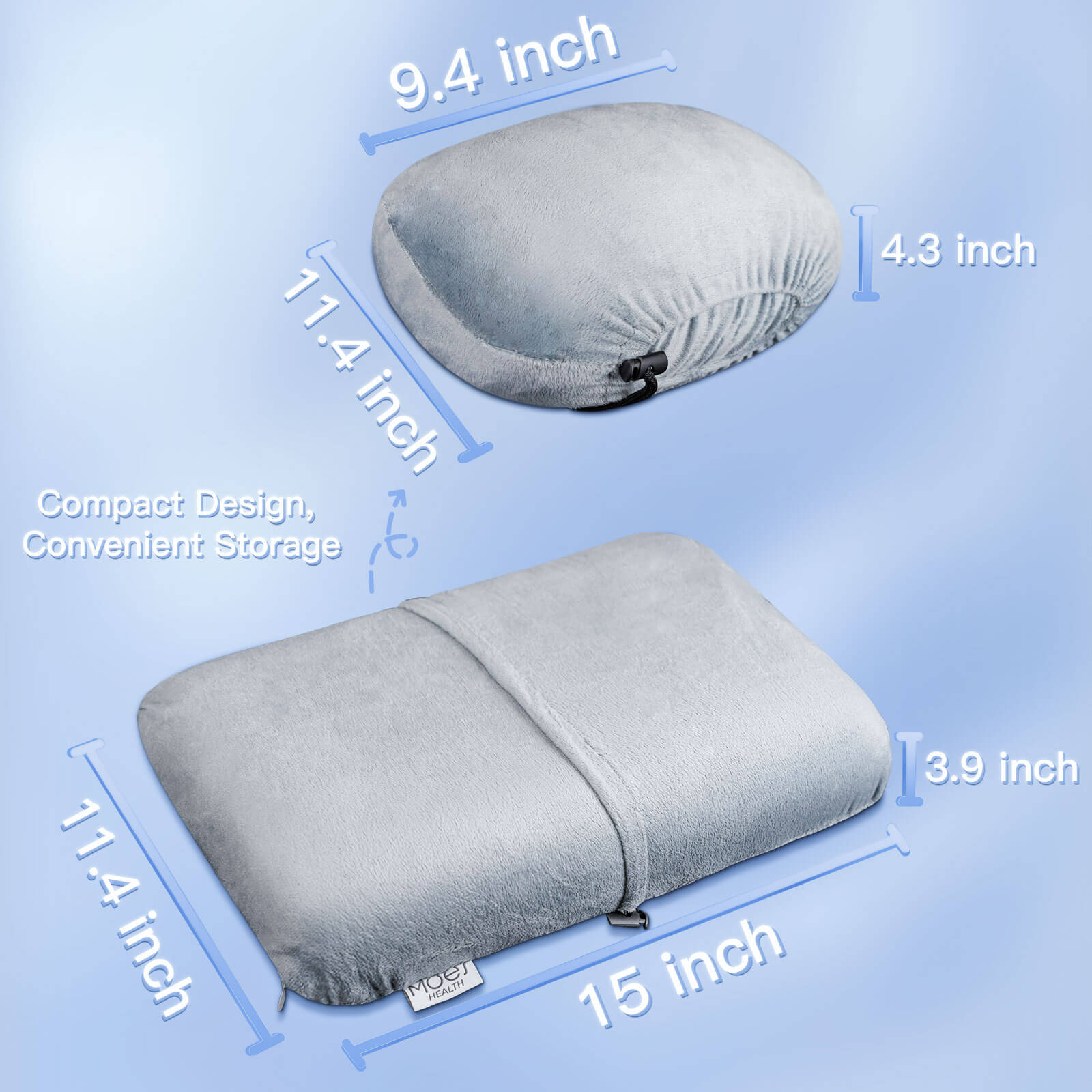 MOES Small Camping Pillow Memory Foam Travel Pillow With Portable Bag 15"x11.4" - MOES
