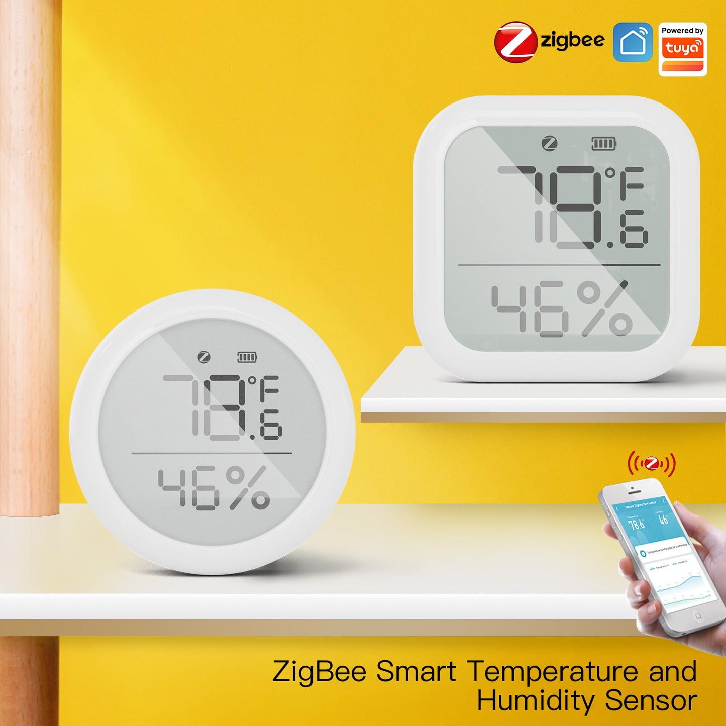 MOES Smart ZigBee Temperature and Humidity Sensor Indoor Hygrometer Thermometer Detector with Digital LCD Display Smart Life APP Remote Control ZigBee Gateway Required - MOES