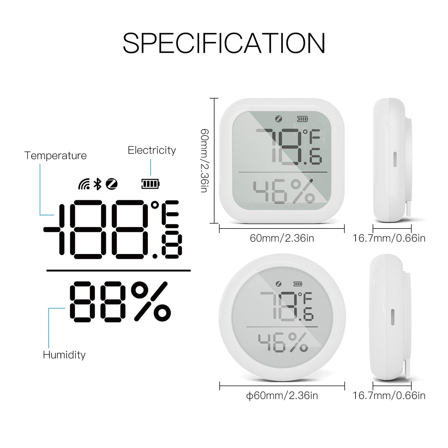 MOES Smart ZigBee Temperature and Humidity Sensor Indoor Hygrometer Thermometer Detector with Digital LCD Display Smart Life APP Remote Control ZigBee Gateway Required - MOES