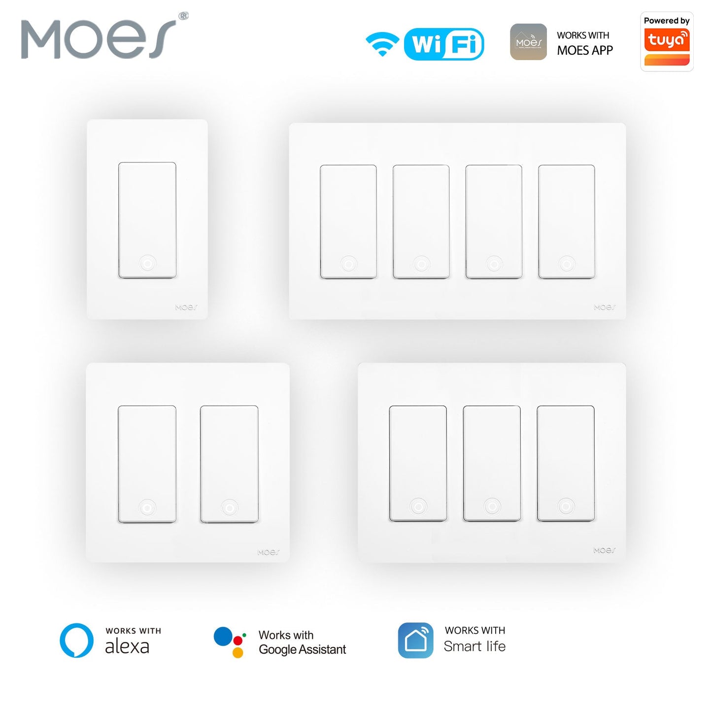 MOES Star Ring 2nd Generation Smart WiFi 3 Way/Single Pole Push Button Light Switch 1/2/3/4 Gang - MOES